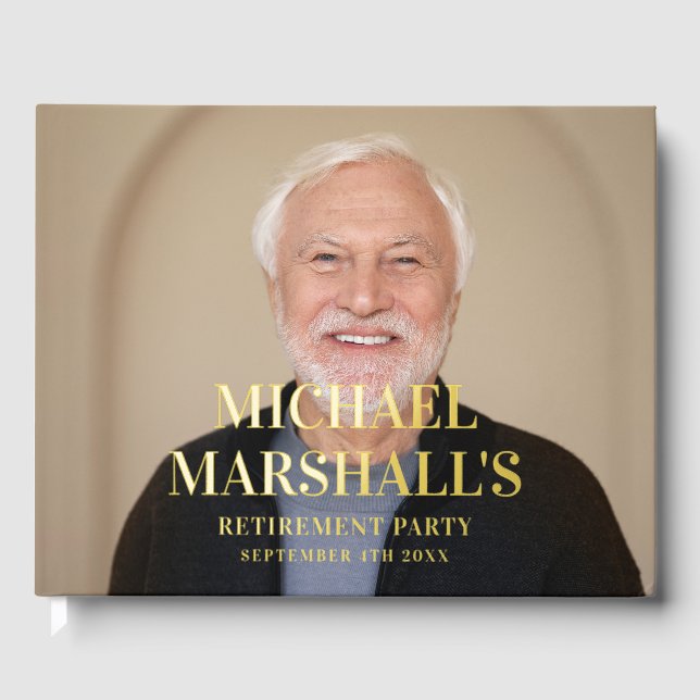 WHITE CLASSIC CHIC MONOGRAM RETIREMENT PHOTO GUEST BOOK (Front)