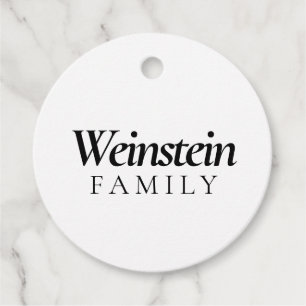 White Classic Family Name Purim Favour Tags