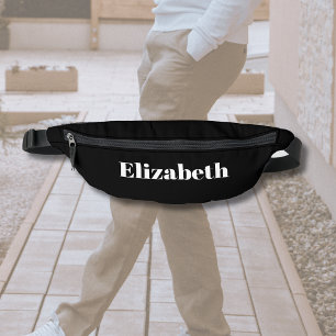 White Classic Personalised Name Black Stylish Bum Bags