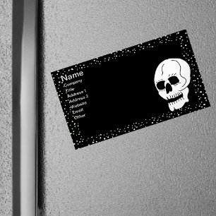 White Classic Skull Halloween Goth Magnetic Business Card