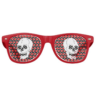 White Classic Skull Red Hearts Retro Sunglasses