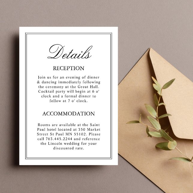 White Classic Wedding Details Enclosure Card (Creator Uploaded)
