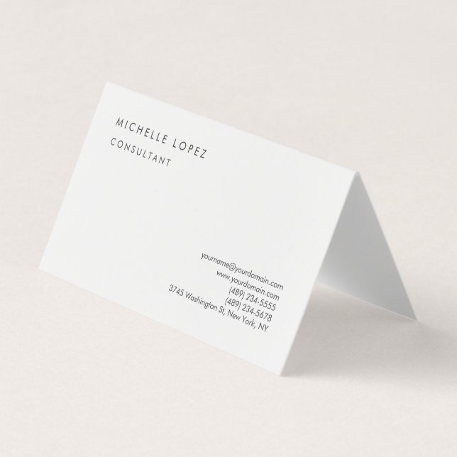 White Classical Elegant Plain Professional Business Card (Front)