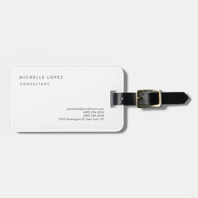White Classical Elegant Plain Professional Luggage Tag (Front Horizontal)