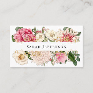 White Classy Floral Gold Swirl Professional Custom Business Card