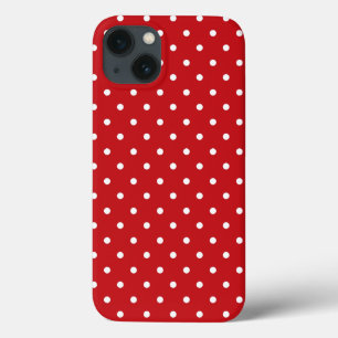 White Classy Polka Dots Pattern On Festive Red iPhone 13 Case