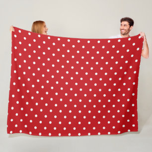 White Classy Polka Dots Pattern On Festive Red Fleece Blanket