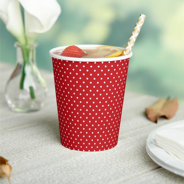 White Classy Polka Dots Pattern On Festive Red  Paper Cups (Insitu)