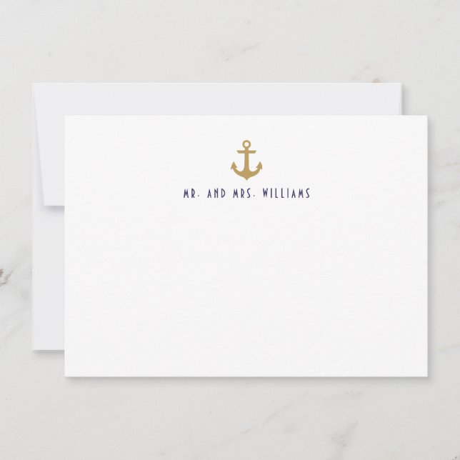 White Clean Nautical Anchor Custom Stationery Note Card (Front)