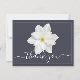 White Clematis Flower Navy Background Thank You Postcard