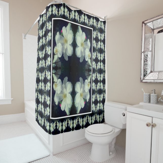 White Clematis Flower Pair Abstract Floral Pattern Shower Curtain (In Situ)