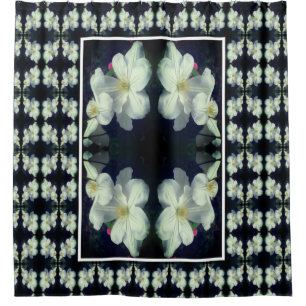 White Clematis Flower Pair Abstract Floral Pattern Shower Curtain