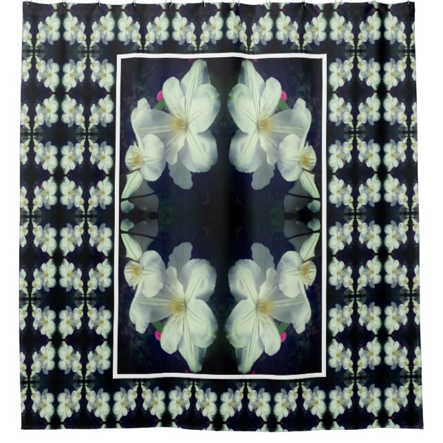 White Clematis Flower Pair Abstract Floral Pattern Shower Curtain (Front)
