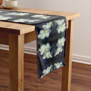 White Clematis Flower Pair Abstract   Short Table Runner