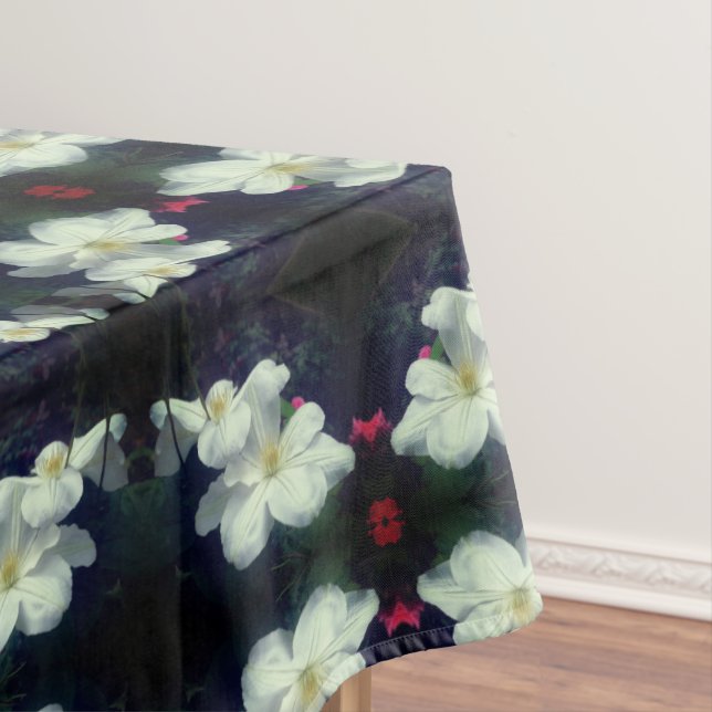White Clematis Flower Pair Abstract  Tablecloth (In Situ)