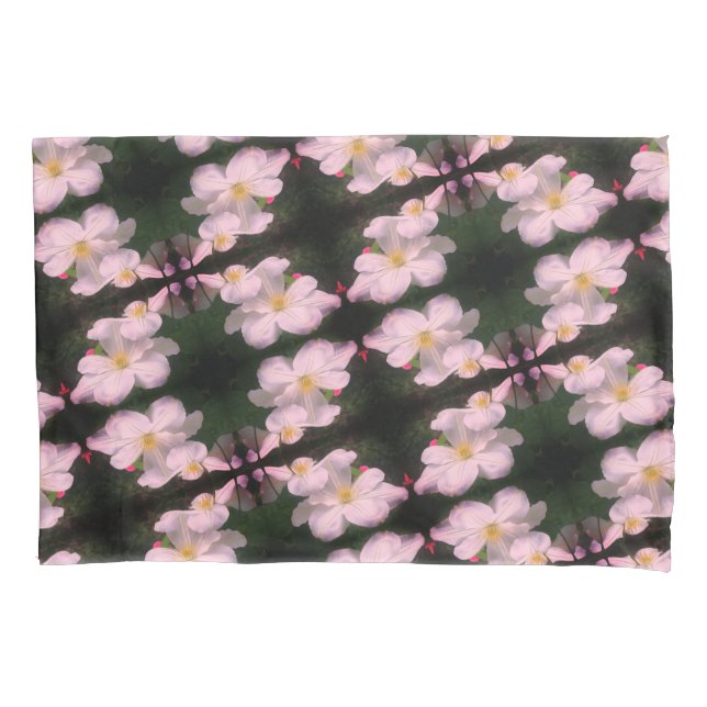 White Clematis Flower Pair Floral Art Pattern Pillowcase (Front)