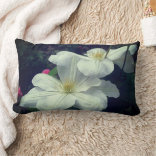 White Clematis Flower Pair   Lumbar Cushion