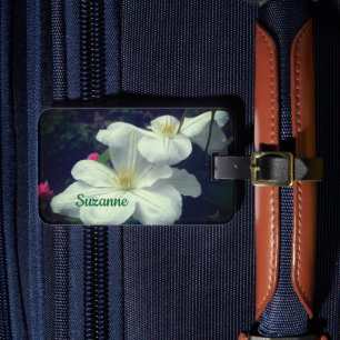 White Clematis Flower Pair Personalised Luggage Tag