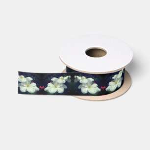 White Clematis Flower Pair Satin Ribbon