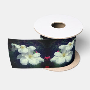 White Clematis Flower Pair Satin Ribbon