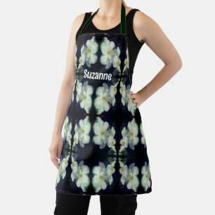 White Clematis Flowers Personalised Apron