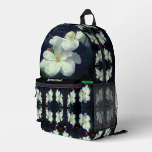 White Clematis Flowers Personalised Printed Backpack