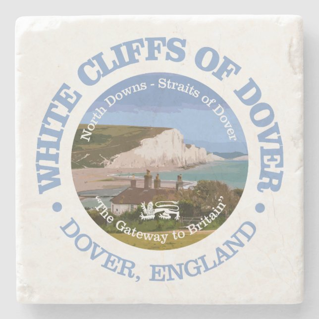White Cliffs of Dover (rd) Stone Coaster (Front)