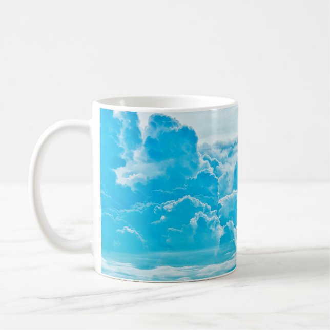 white clouds and bright blue sky background,  pano coffee mug (Left)
