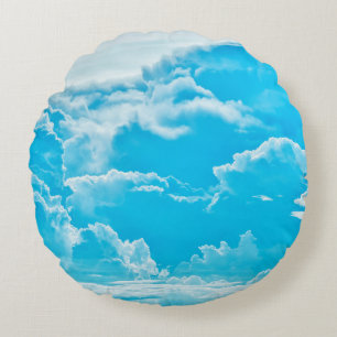 white clouds and bright blue sky background, pano round cushion