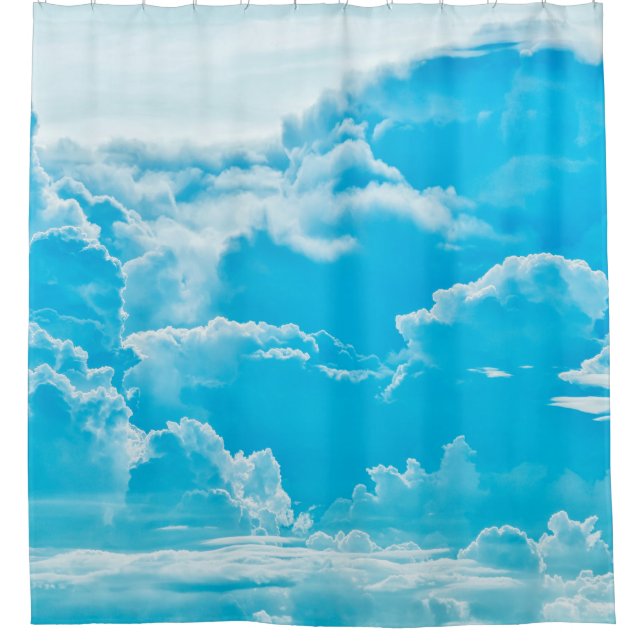 white clouds and bright blue sky background,  pano shower curtain (Front)