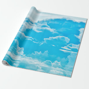 white clouds and bright blue sky background, pano wrapping paper