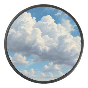 White Clouds and Clear Blue Sky Hockey Puck