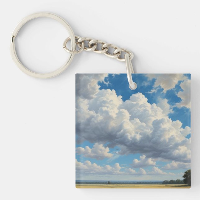 White Clouds and Clear Blue Sky Key Ring (Front)