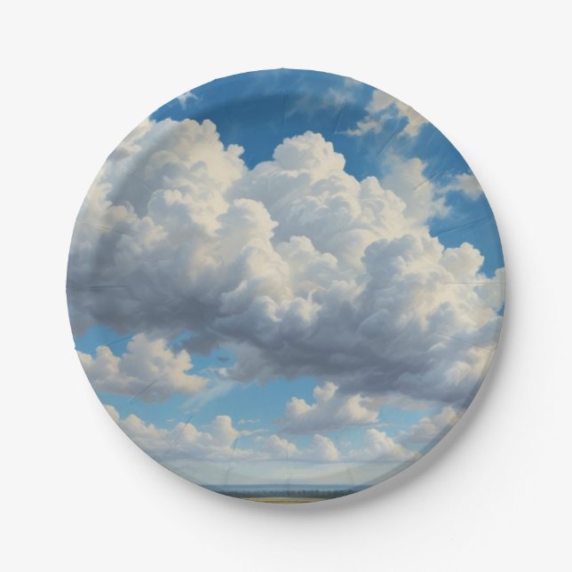 White Clouds and Clear Blue Sky Paper Plate (Front)