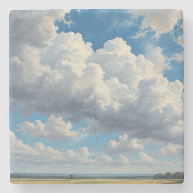 White Clouds and Clear Blue Sky Stone Coaster (Front)