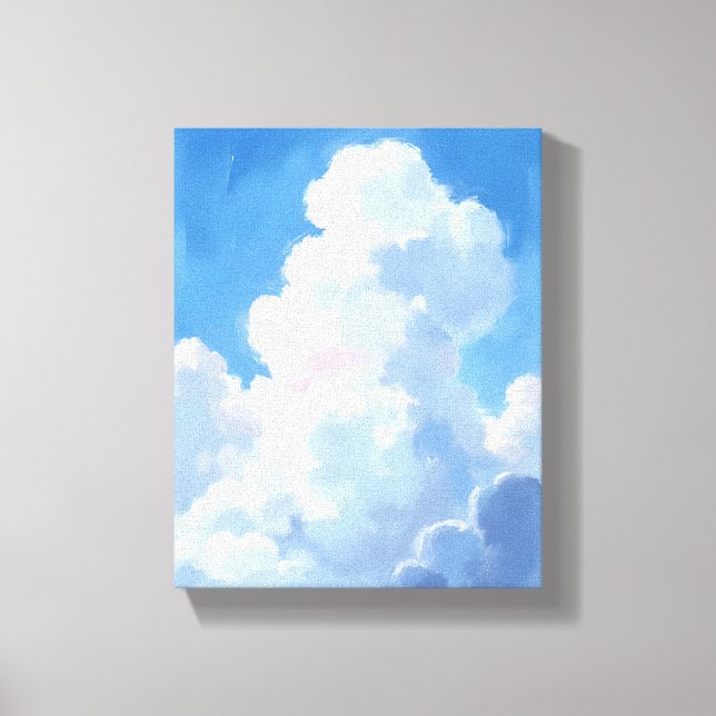 White Clouds Beautiful Blue Sky Watercolor Canvas Print (Front)
