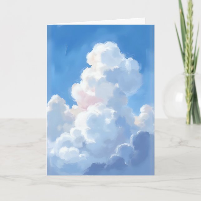 White Clouds Beautiful Blue Sky Watercolor Card (Front)