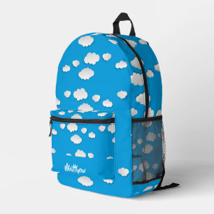White clouds on blue printed backpack
