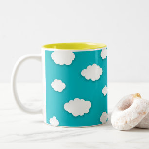 White Clouds on Blue Sky Two-Tone Coffee Mug 