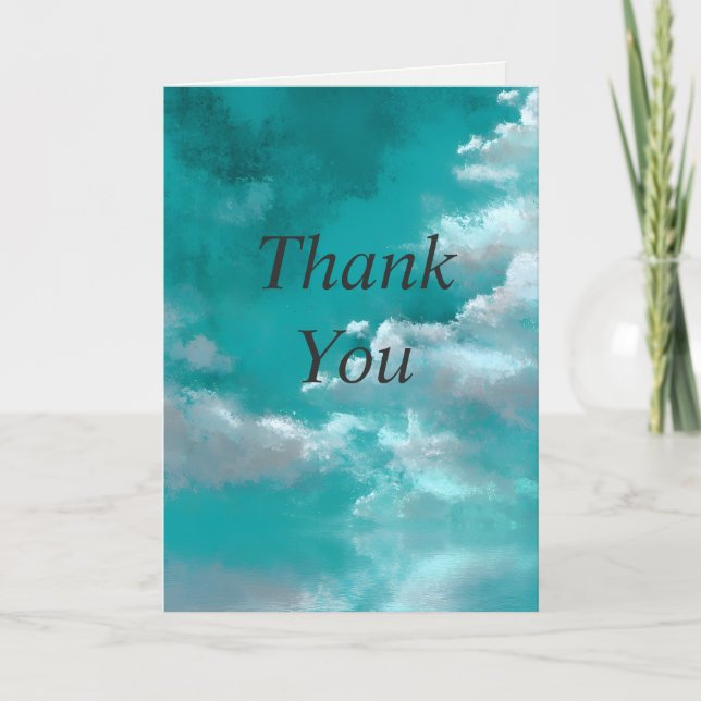 White Clouds on Turquoise Thank You Card (Front)