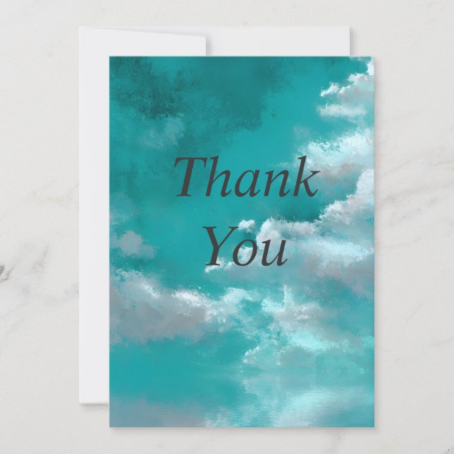 White Clouds on Turquoise Thank You Card (Front)