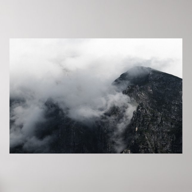 White clouds over the dark rocky mountains poster (Front)