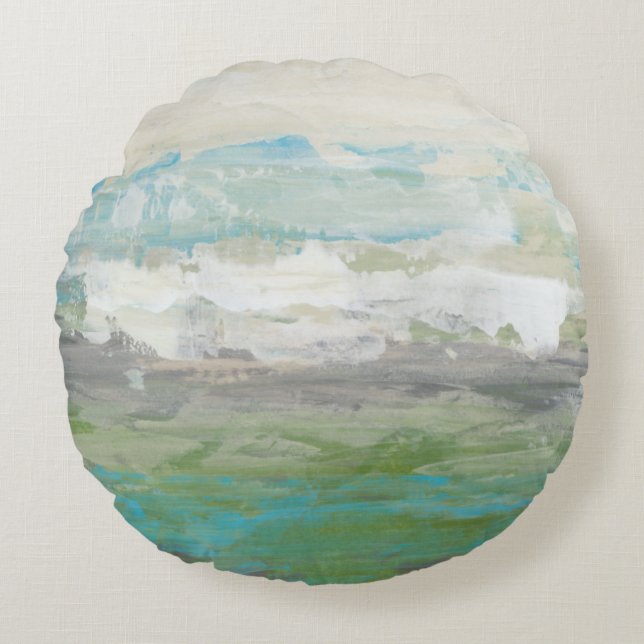 White Clouds Overlooking Beautiful Landscape Round Cushion (Front)