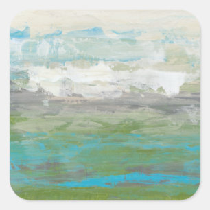 White Clouds Overlooking Beautiful Landscape Square Sticker