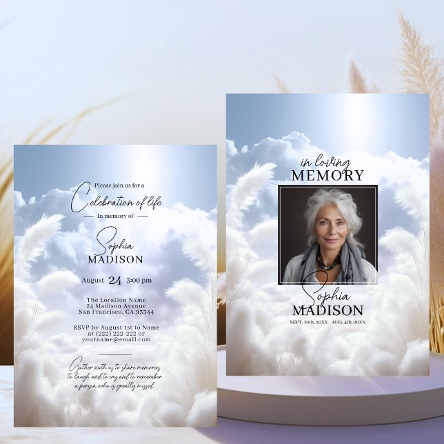 White Clouds Pampas Celebration of Life | PHOTO Invitation (White Clouds Pampas Celebration of Life  PHOTO Invitation)
