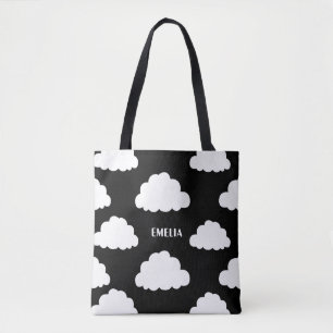 White Clouds Pattern Personalised Black Tote Bag