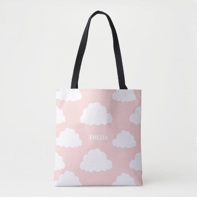 White Clouds Pattern Personalised Blush Tote Bag (Front)