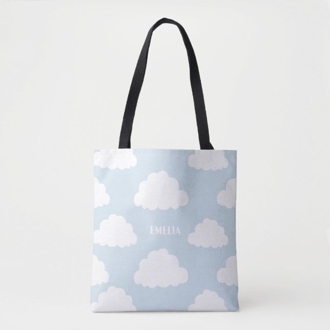 White Clouds Pattern Personalised Light Blue Bag (Front)
