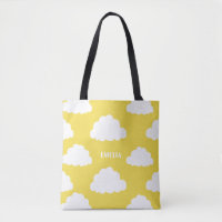 White Clouds Pattern Personalised Yellow Tote Bag
