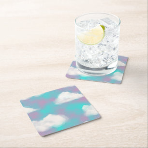 White Clouds Watercolor Sky Aesthetic Dream Square Paper Coaster